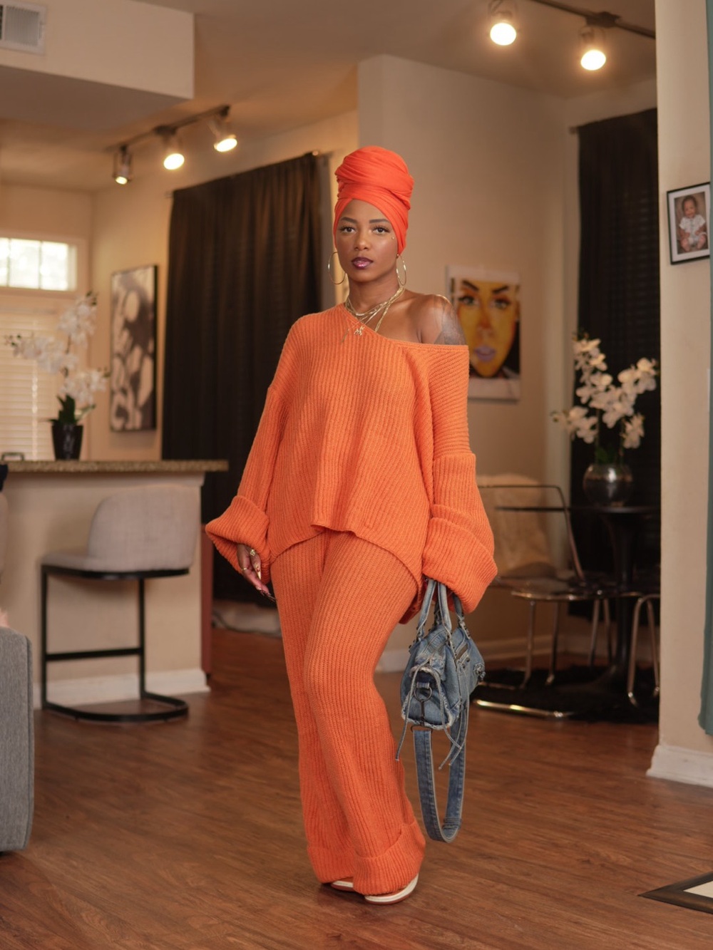Cozy Ribbed Sweater Set - Orange